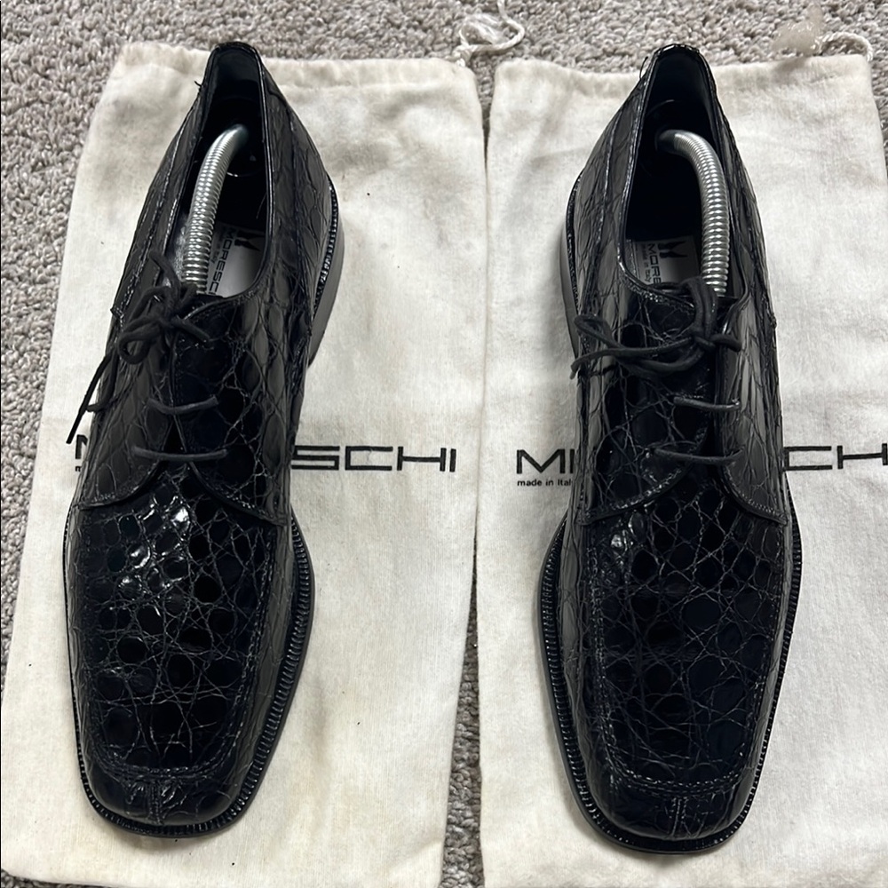 Moreschi Men's Crocodile Black Leather Dress Shoes